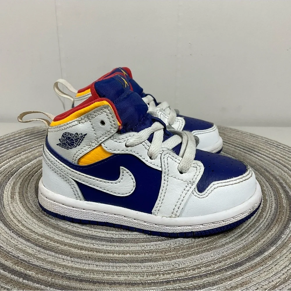 Nike Air Jordan 1 Mid Retro White Laser Orange Blue Toddler Size 6c 640735-131